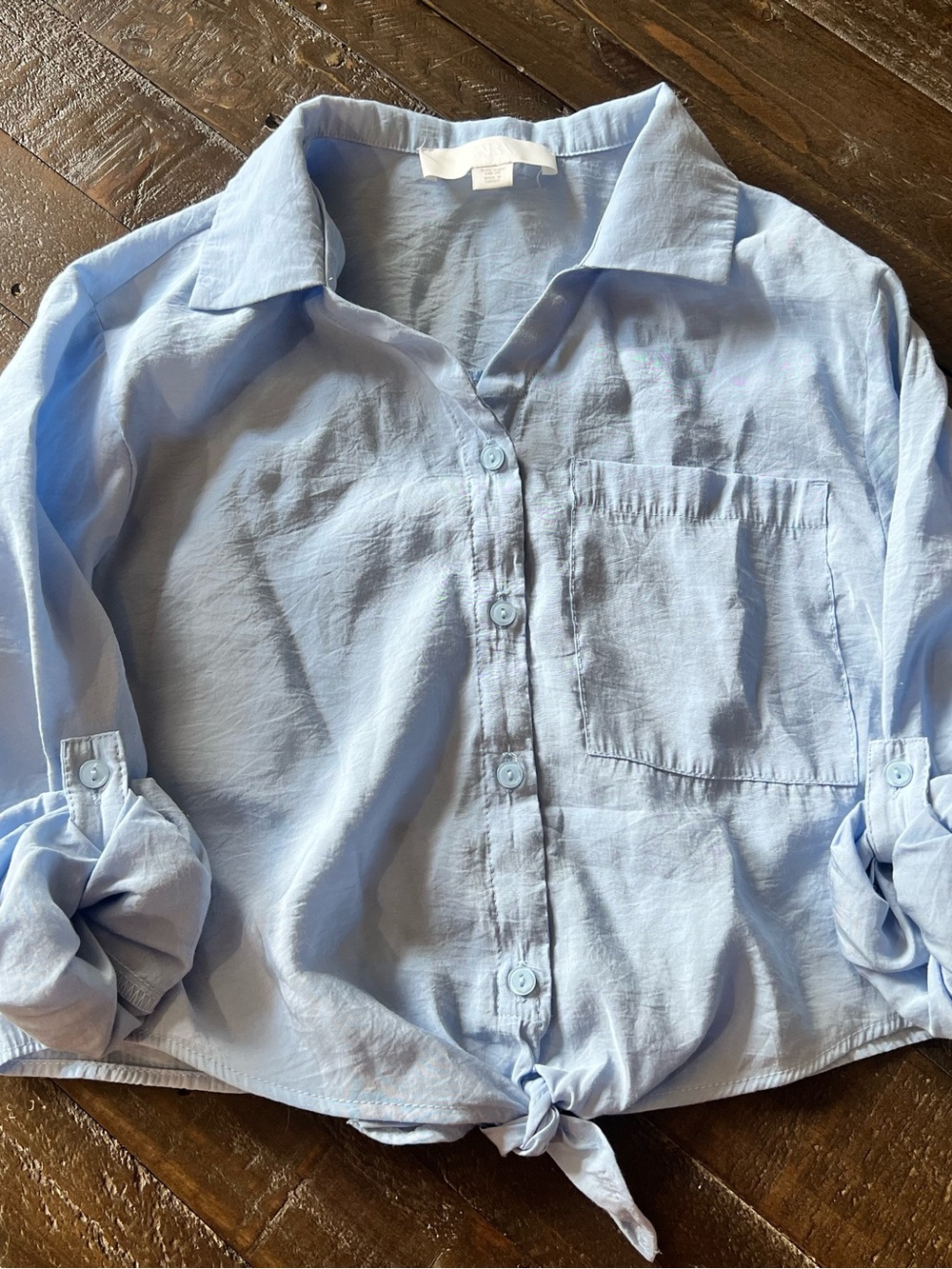 Zara Light Blue Button-Down Tie-Hem Shirt